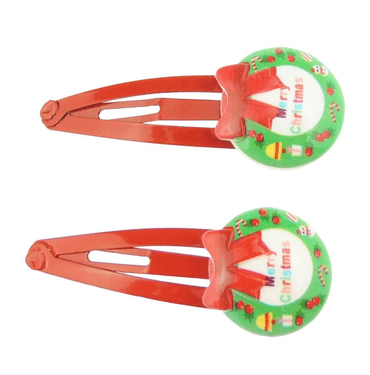 Girls Womens Toddler Baby Kids Christmas Snowman Santa School Clips Barrettes Bobbles Accessories Hair Sectioning Fine Thick Grips Slides Grips Clips Sleepies Snap Bendies SET of 2