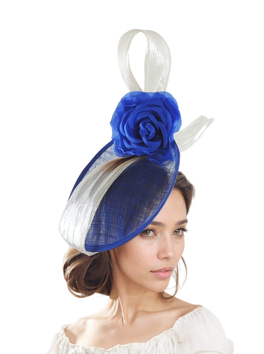 Royal Cobalt Blue Silver Gray Statement Hatinator Womens Kentucky Derby Hats Wedding Royal Ascot Fascinator Headpiece Custom Tea Ladies SALE