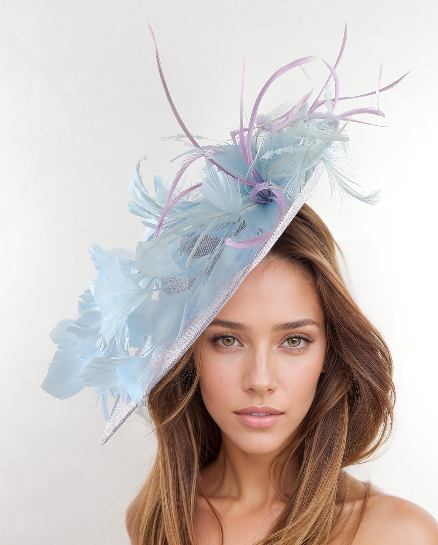 Lilac Baby Blue Derby Fascinator Hat Headband Kentucky Ascot Wedding Tea Party Statement Floral  Woman Suacer Platter Powder Blue Lavender