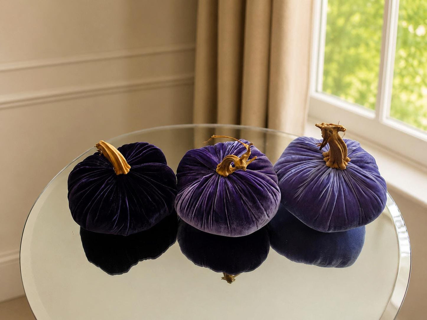 SET 3 X-SMALL Dark Light Purple Lavender Silk Velvet Pumpkins, Cozy Home Decor, Fall Wedding, Thanksgiving, Halloween Modern Decor
