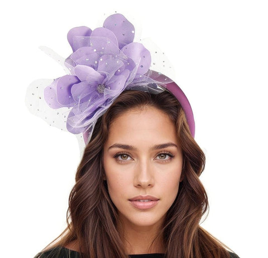 Lilac Lavender Plum Satin Padded Headband Fascinator Wide Puffy Crown Alice Band Derby Rose Flower Ascot Weddings Party Headpiece Church