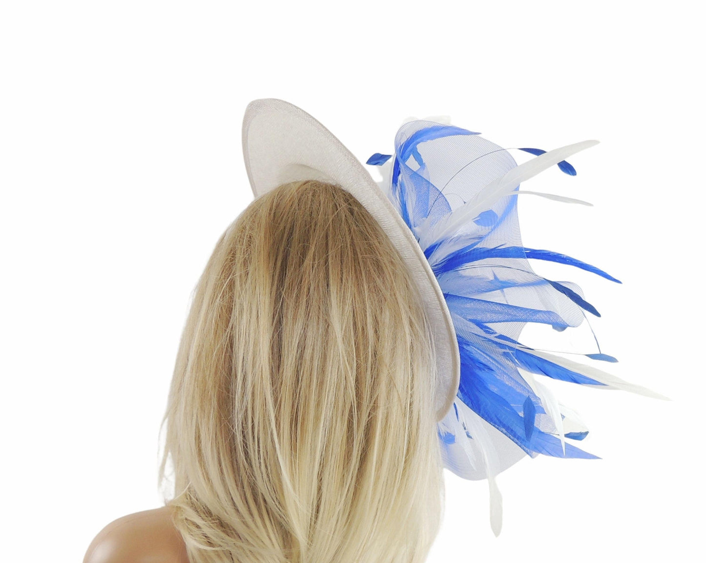 Royal Blue White Fascinator Hat Headpiece Kentucky Derby Ascot Wedding Race Days Ladies Special Occasion Tea Party Luncheon Mother Bride