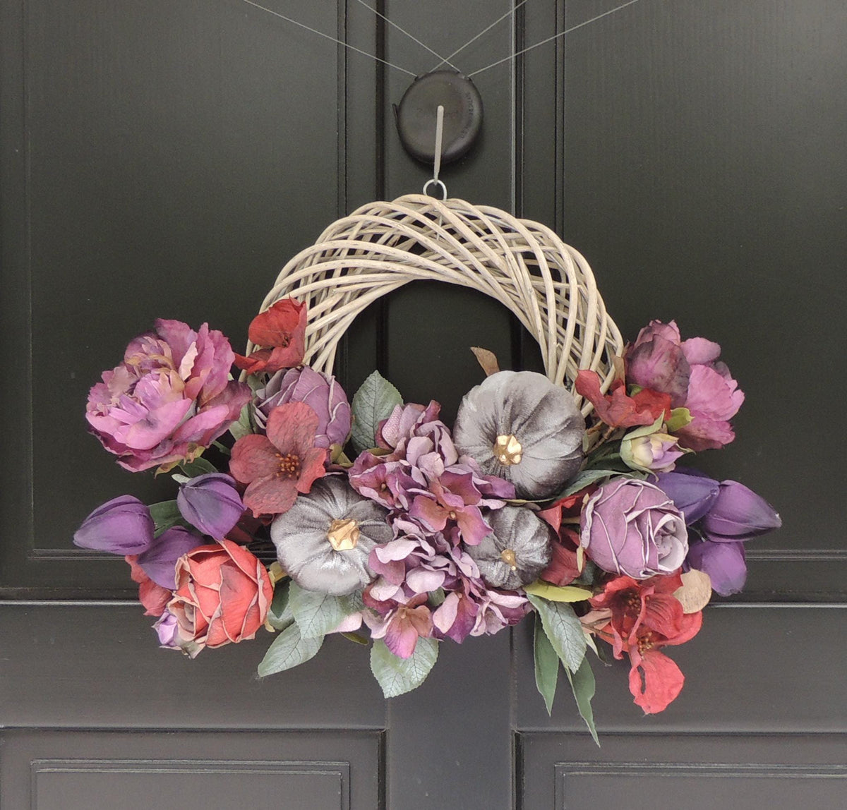 Mauve Autumn Pumpkin Wreath 45cm | Plum & Dusty Rose Fall Floral Wreath
