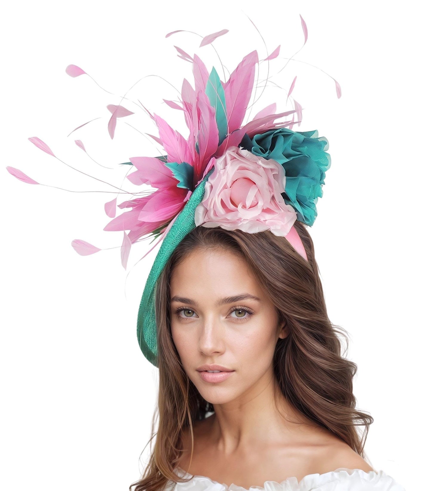 Emerald Jade Green Hot Pink Saucer Disc Kentucky Derby Fascinator Hat Ascot Wedding Hatinator Cocktail Formal Womens Races Tea Party Hats