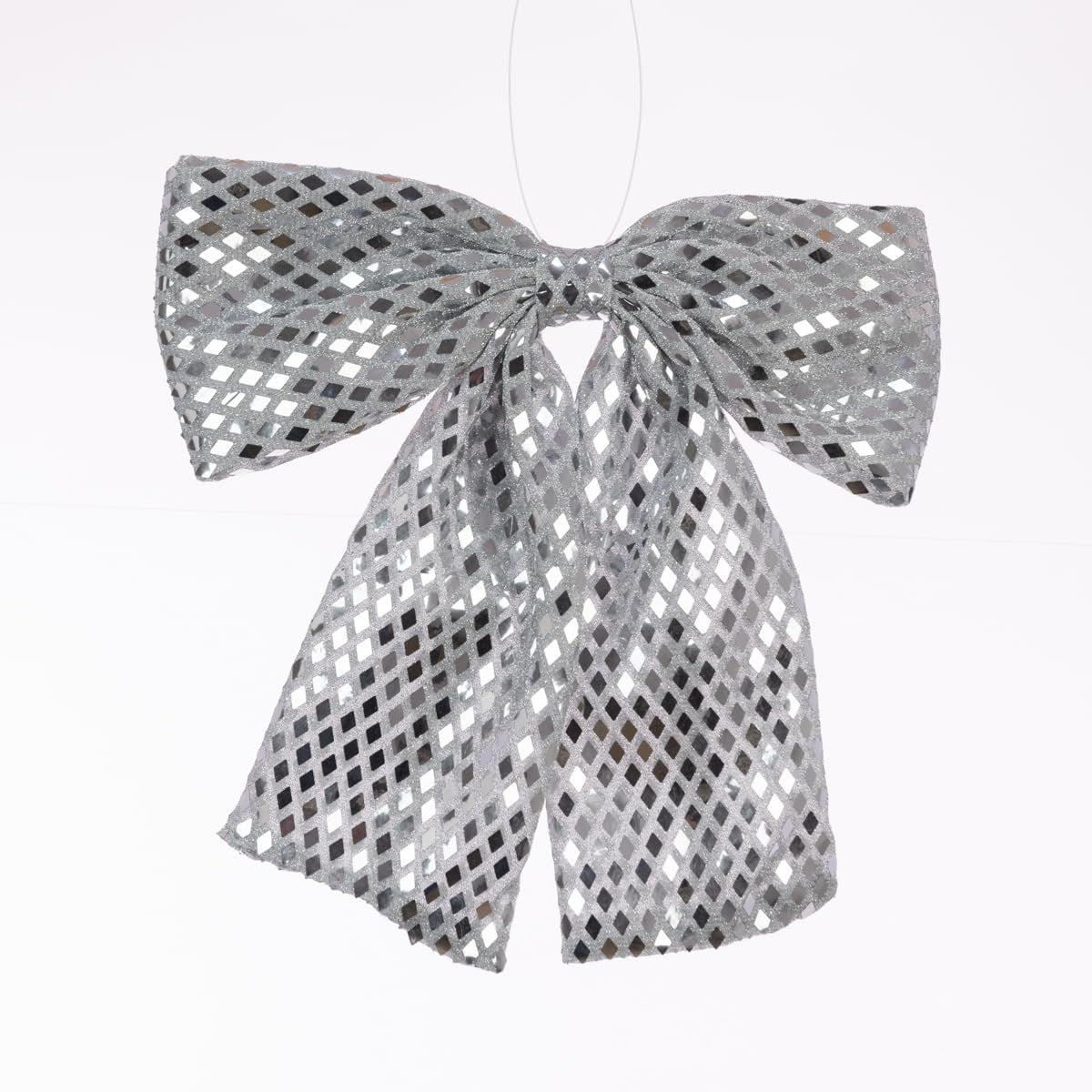 Glitter Sequin Sparkly Silver Festive Soft Bow Hanging Christmas Party Xmas Decor Decoration