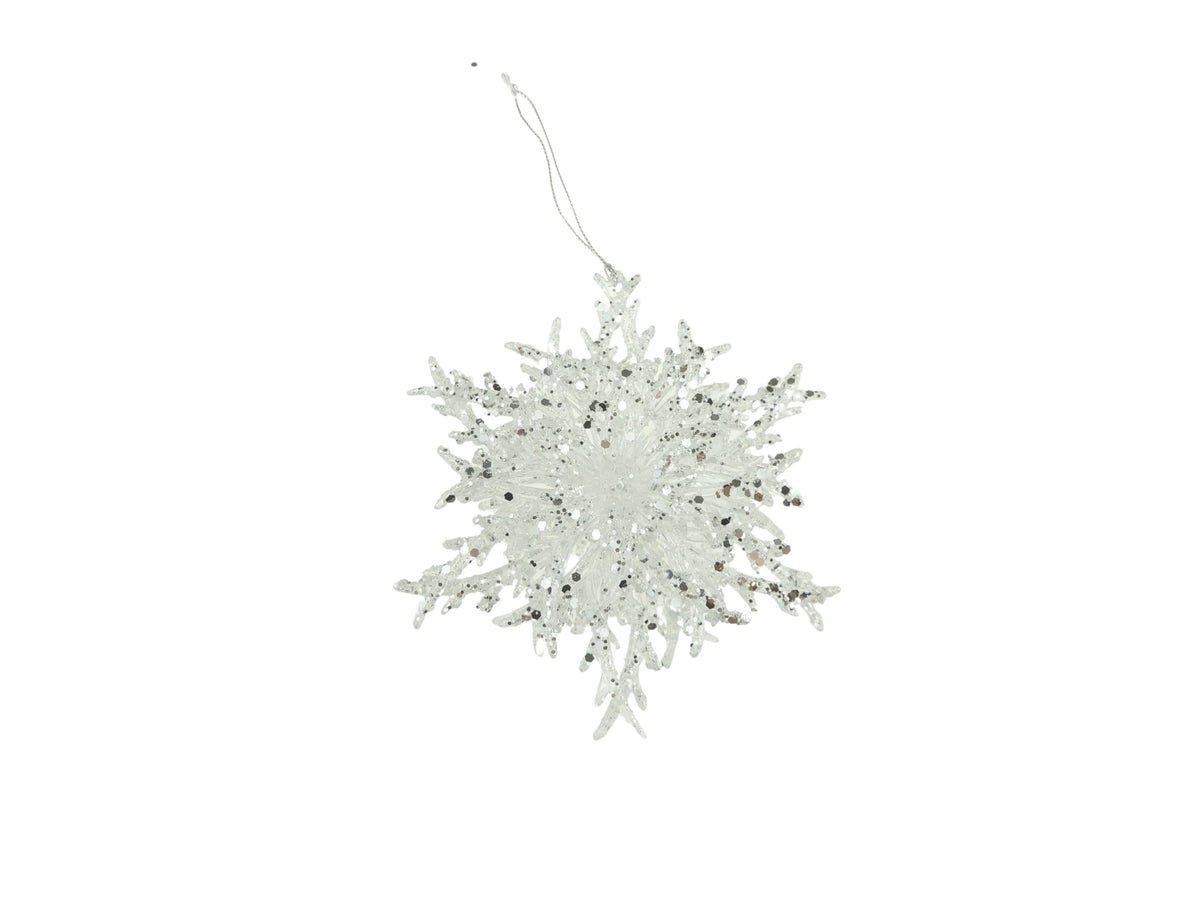 Sparkly Glitter Silver Clear Glitter Festive Snowflake Hanging Acrylic Christmas Tree Bauble Ornament Xmas Decor Decoration