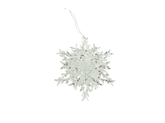 Sparkly Glitter Silver Clear Glitter Festive Snowflake Hanging Acrylic Christmas Tree Bauble Ornament Xmas Decor Decoration