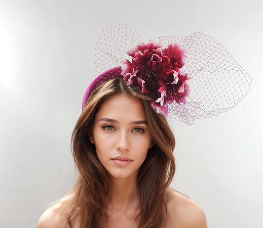 Plum Padded Headband,Purple Flower Alice Band, Mauve Rose Flower Headband,Magenta Tea Party Hat, Plum Wedding Hat,Plum Kentucky Derby Hat
