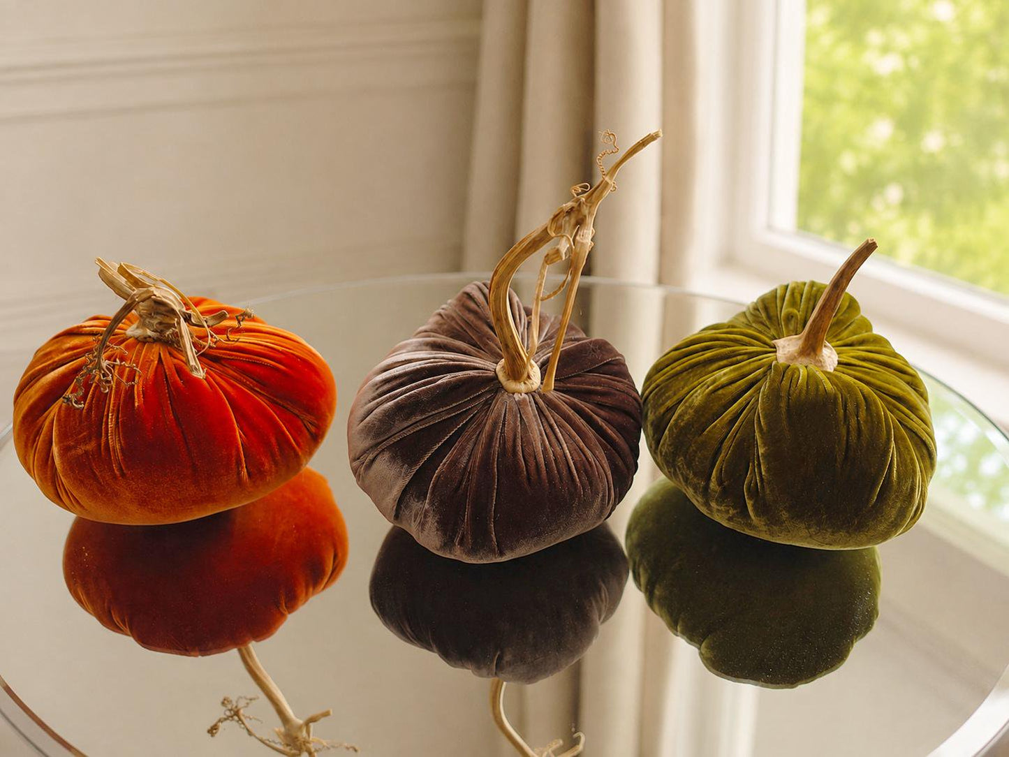SET 3 X-SMALL Harvest Fall Silk Velvet Pumpkins, Cozy Home Decor, Autumn Wedding Centerpiece, Thanksgiving, Modern House Decor