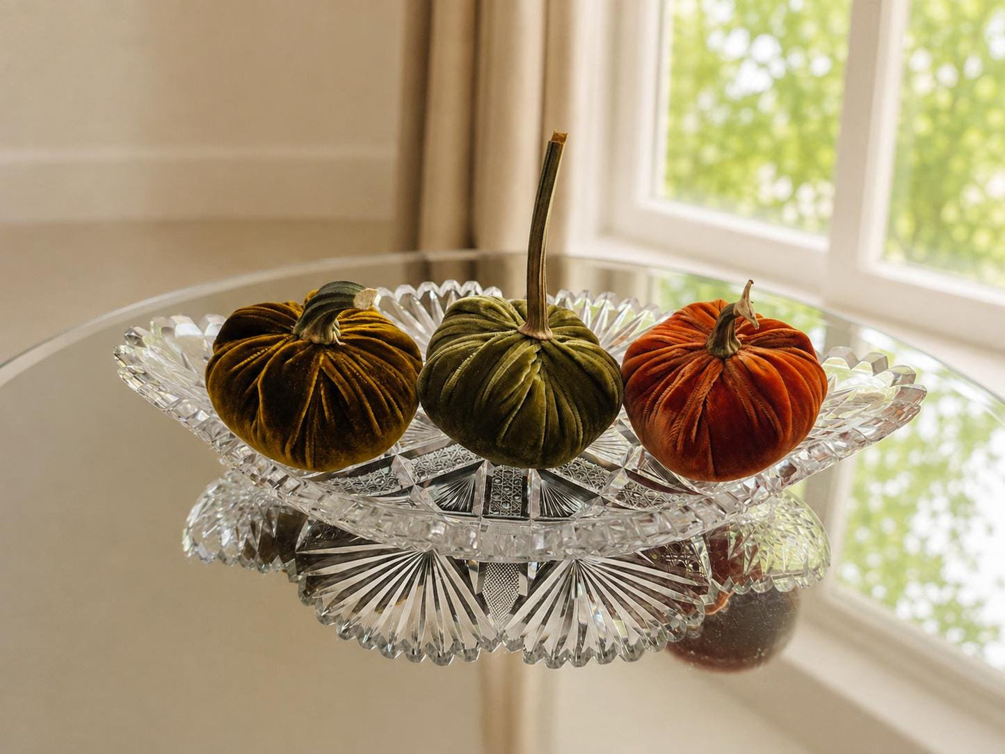SET 3 MINI Harvest Brown Orange Green Silk Velvet Pumpkins, Cozy Home Decor, Fall Wedding, Thanksgiving,  Modern Decor,Luxury Autumn Table