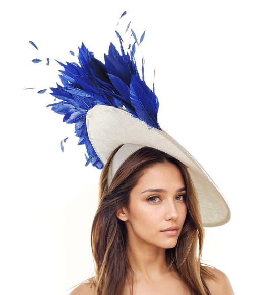 Royal Blue Fascinator Hats For Women,White Kentucky Derby Hat,Sapphire Ascot Hat,Cobalt Wedding Hat,White Tea Party Hat,Fasciantor Headband