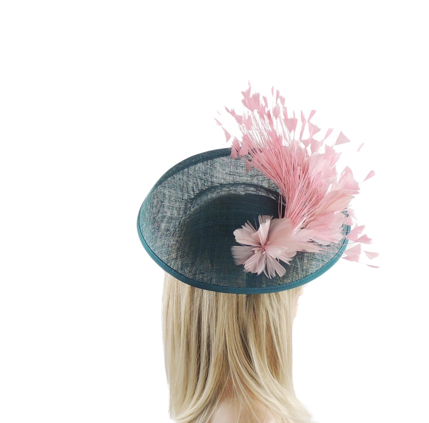 Teal Green Candy Pink Flower Kentucky Derby Fascinator Hat Ascot Cocktail Tea Party Garden Wedding Formal Occasion Lunch Fancy Baby Light