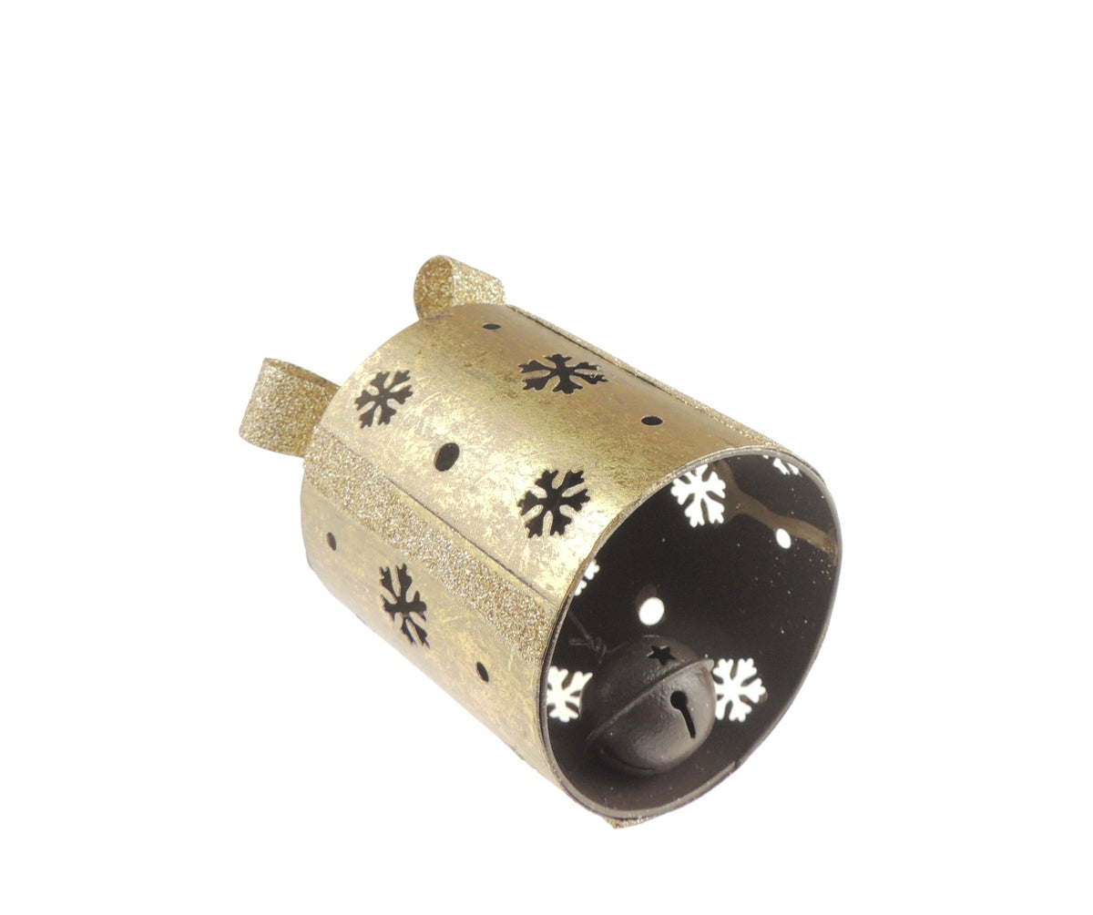 Sparkly Glitter Gold Bell Festive Snowflake Bow Hanging Acrylic Christmas Tree Bauble Present Ornament Xmas DecorHome Decoration