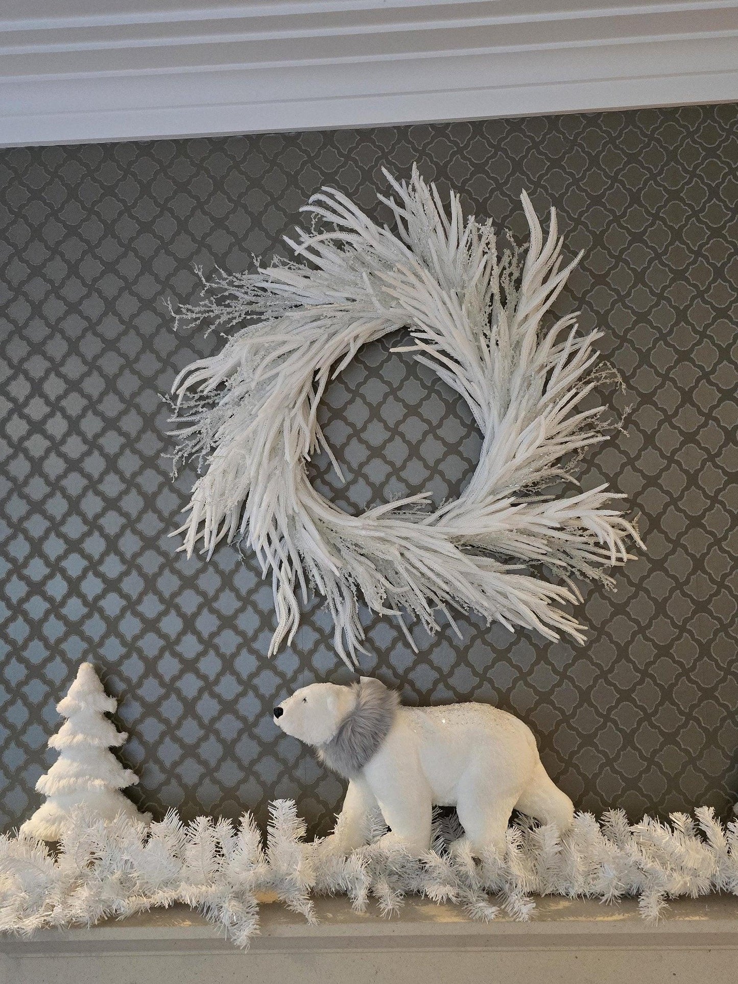 XL Large Luxury Christmas Wreath White Norfolk Pine Crystal Wall Front Door Luxury Home Decor Fireplace Decoration Winter Mantle Holiday