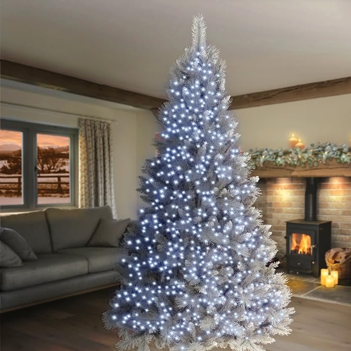 Premier 2000 Multi Action LED TreeBrights with Timer – White Christmas Lights – 50m Lit Length for Up to 10ft Trees Indoor and Outdoor
