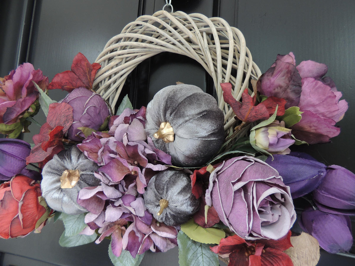 Mauve Autumn Pumpkin Wreath 45cm | Plum & Dusty Rose Fall Floral Wreath