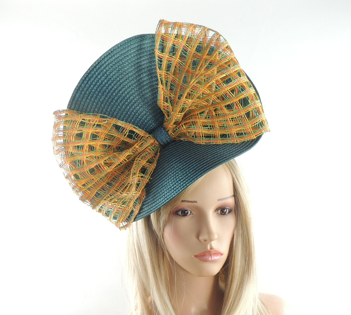 Teal Yellow Lime Orange Fascinator Hat Headband Kentucky Derby Oaks Weddings Royal Ascot Formal Occasions Hair Bridal Tea Party Cocktail Bow