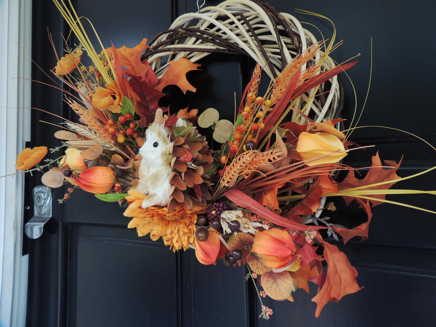 Orange Autumn Pumpkin Door Wreath, Green Fall Swag, Luxury Autumn Front Door Decor,Thanksgiving Wreath, Glam Fall Door Hanger,Harvest Wreath