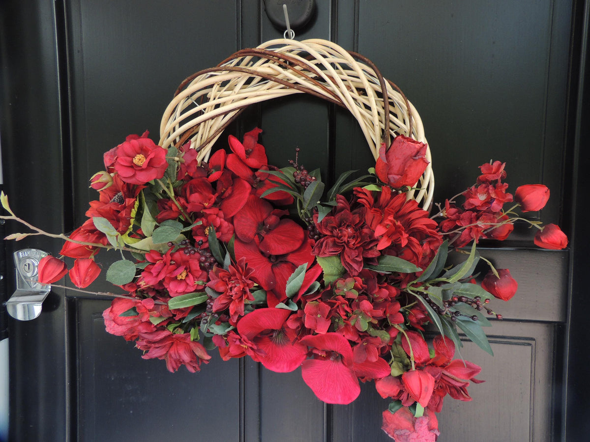 Red Floral Wreath 45cm | Rose & Hydrangea Year Round Front Door Wreath