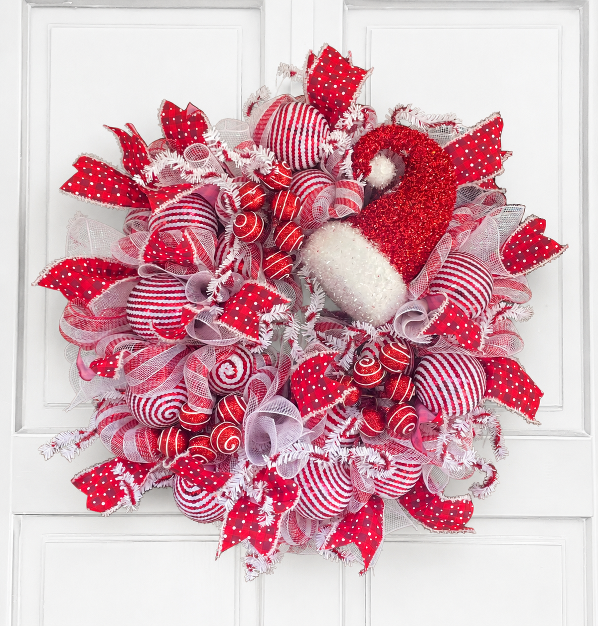 Luxury Santa Hat Christmas Wreath | Red & White Front Door Wreath | 50cm (20")