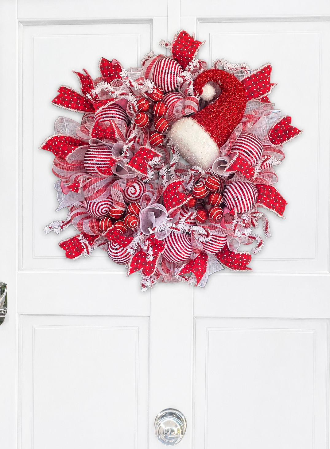 Luxury Santa Hat Christmas Wreath | Red & White Front Door Wreath | 50cm (20")