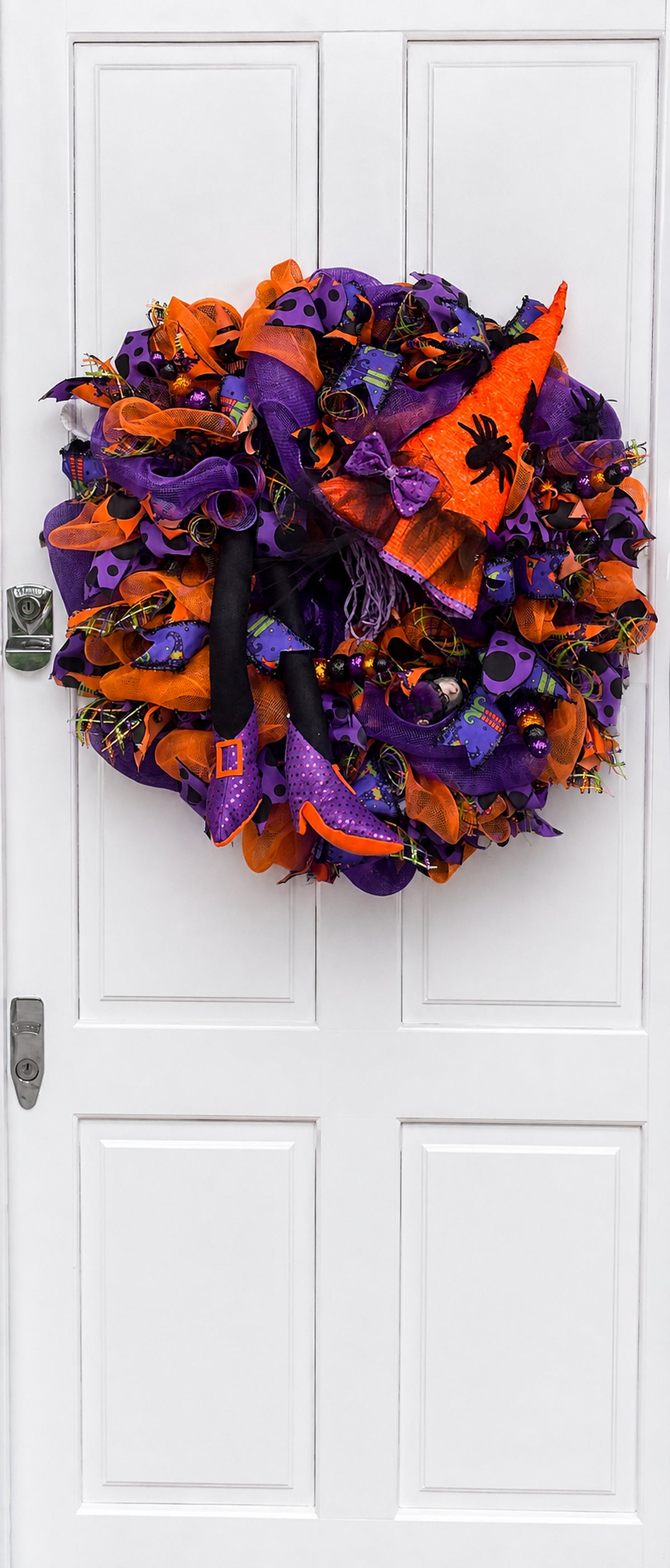 Large Witch Halloween Wreath | Purple & Orange Front Door Decor | 70cm (27.5")