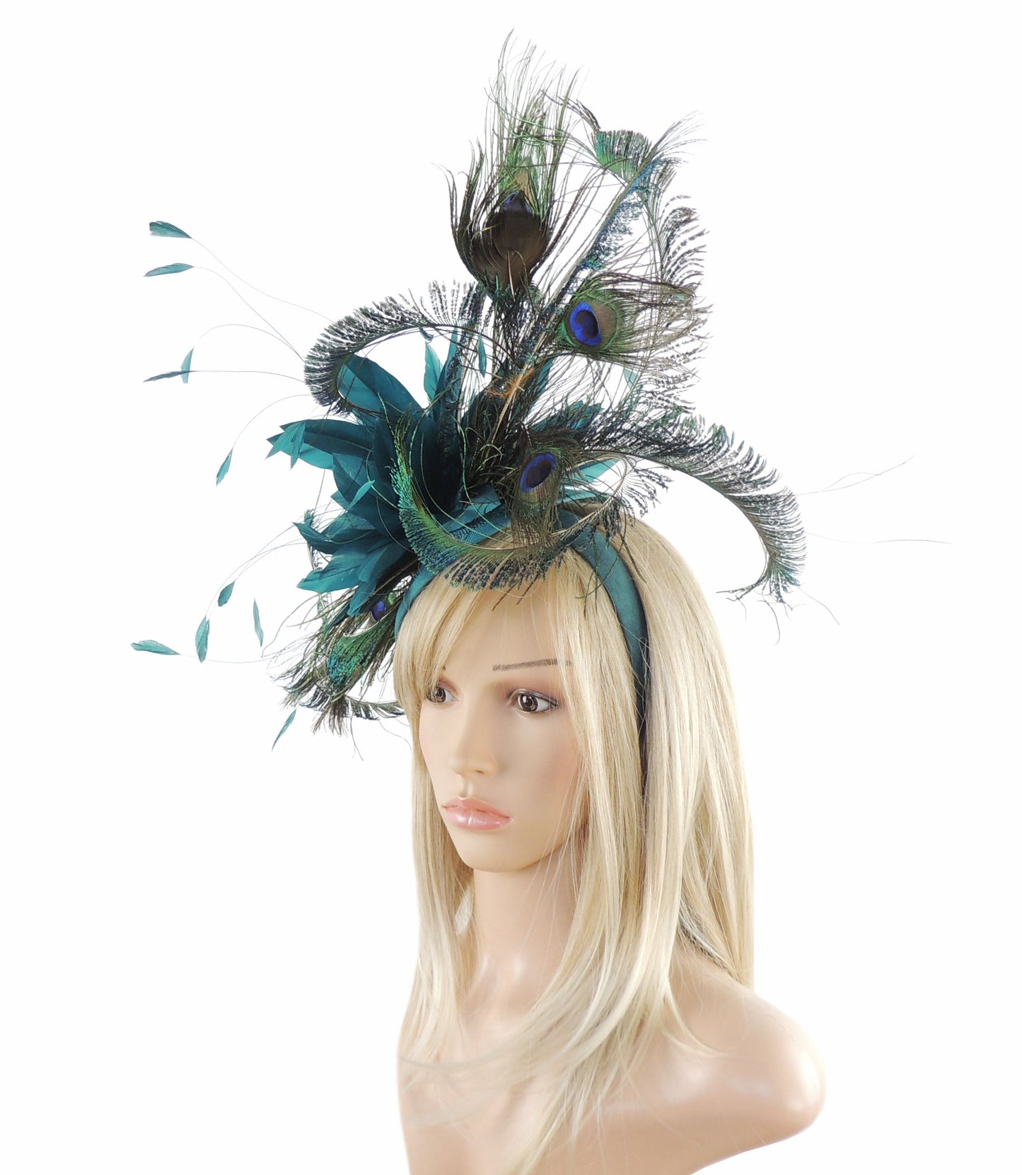 Jahlia Large Teal Peacock Fascinator - Hats By Cressida