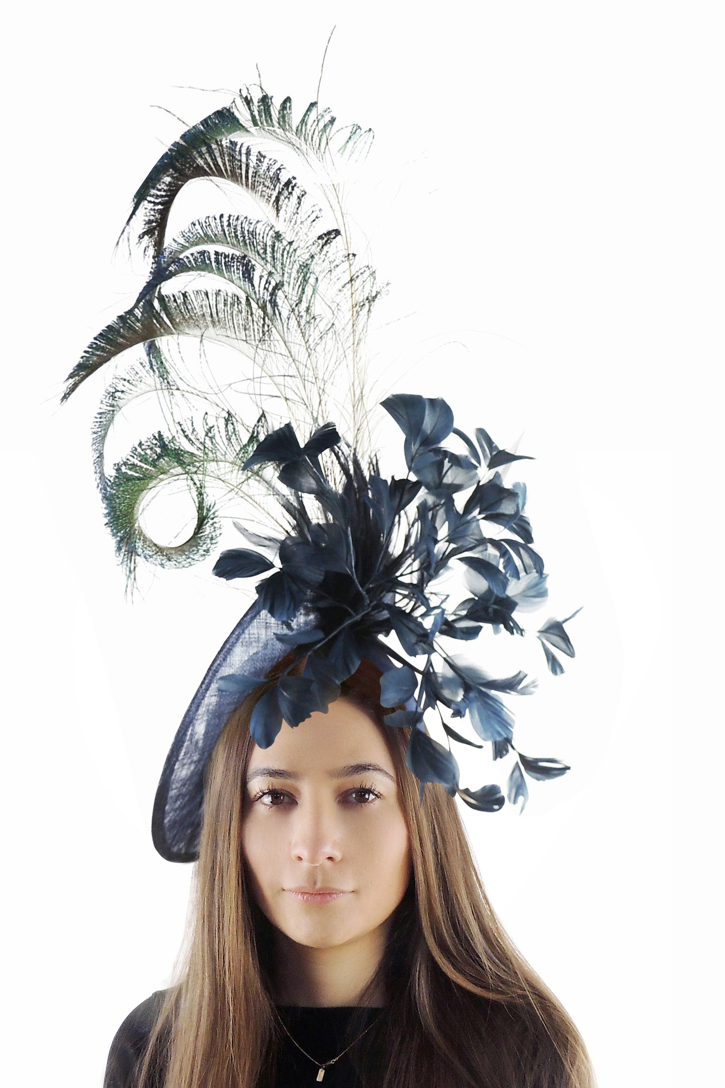 Hermia Peacock Feather Ascot Fascinator Hat