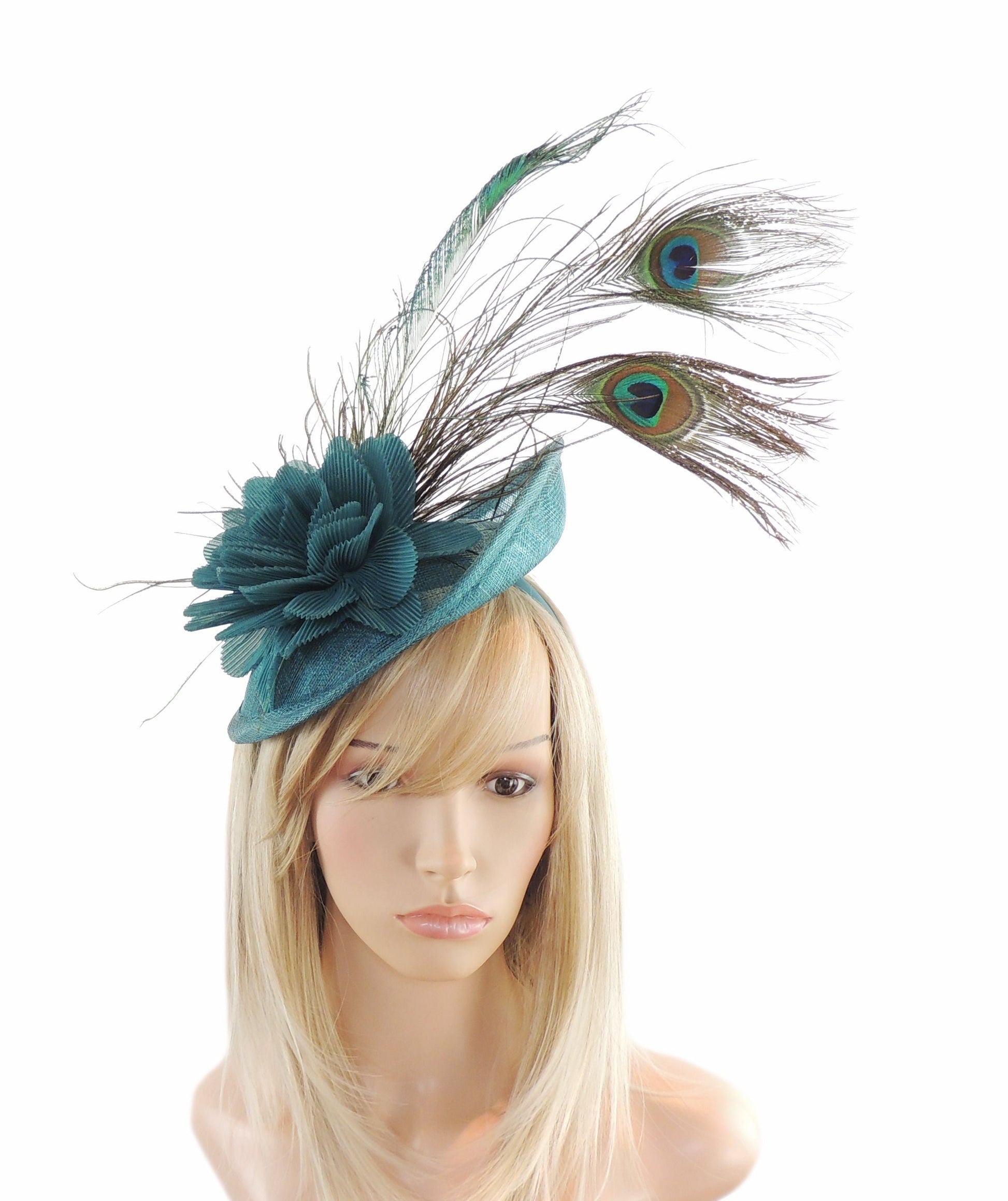 Gemma Teal Peacock Fascinator - Hats By Cressida
